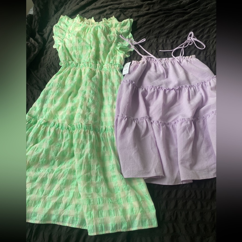 Long ruffle neon green dress, size S